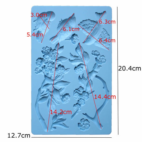 Silicone Bird & Blossom Branches Mold - Premium Quality