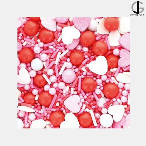 Red and White Heart Sprinkles with Vermicelli - 250 Grams