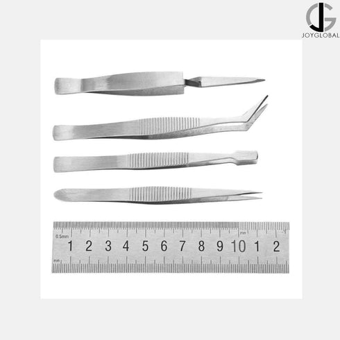 JoyGlobal Stainless Steel Tweezers - Set of 4 Pieces