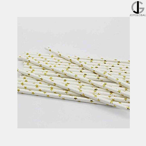 JoyGlobal Paper Golden Star Mason Jar Straws (Set of 20 Pieces, Golden & White)