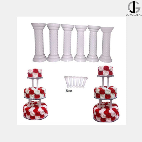 JoyGlobal Cake Pillars White 6 Inch (Pack of 6)