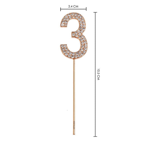 Rhinestone Number 3 Cake Topper