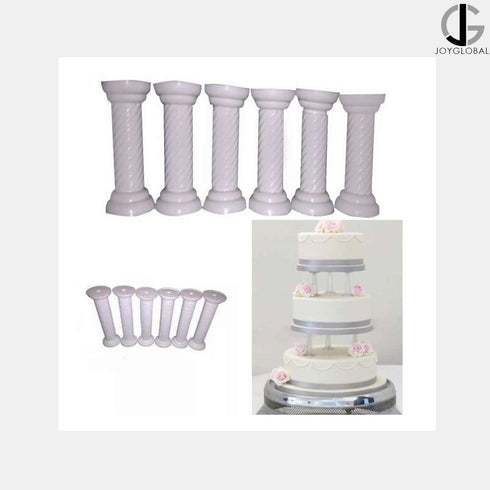 JoyGlobal Cake Pillars White 6 Inch (Pack of 6)