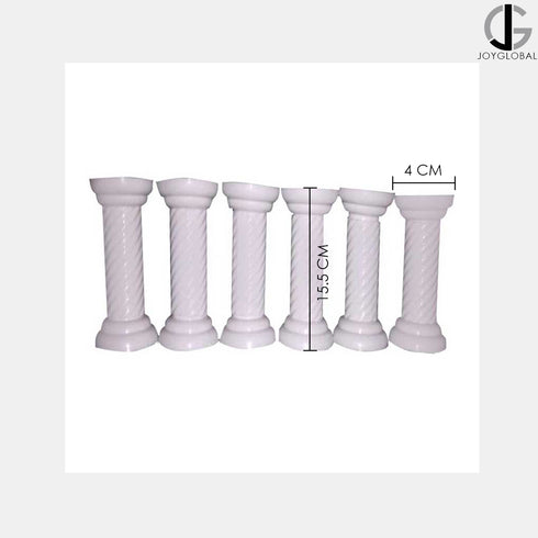 JoyGlobal Cake Pillars White 6 Inch (Pack of 6)