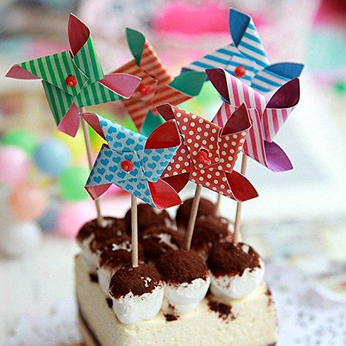 JoyGlobal Pinwheel Windmill Cake Toppers (Pack of 11)