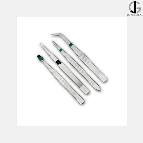 JoyGlobal Stainless Steel Tweezers - Set of 4 Pieces