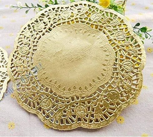 Rose Embedding Golden Doilies 10.5 Inches