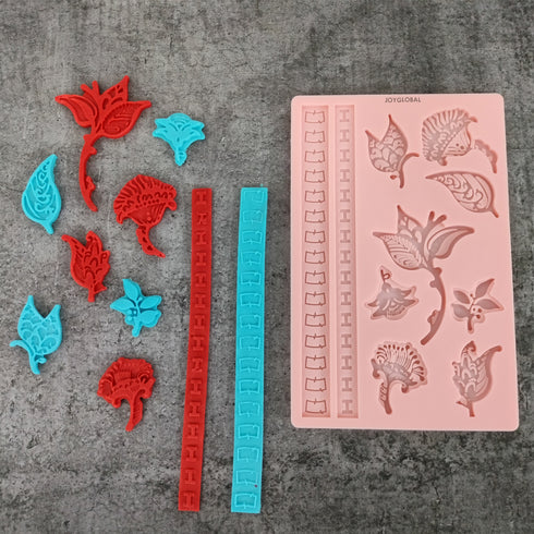 Silicone Mixed Flowers Border Mould