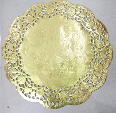 Rose Embedding Golden Doilies 10.5 Inches