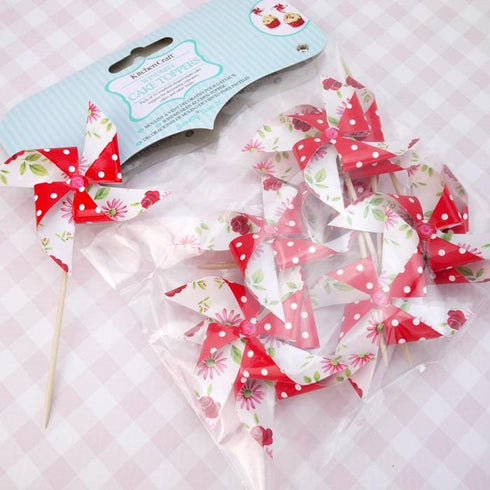 JoyGlobal Pinwheel Windmill Cake Toppers (Pack of 11)