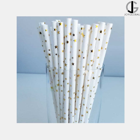 JoyGlobal Paper Golden Star Mason Jar Straws (Set of 20 Pieces, Golden & White)