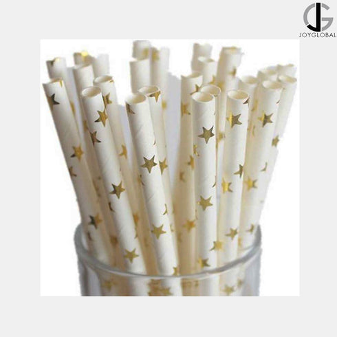 JoyGlobal Paper Golden Star Mason Jar Straws (Set of 20 Pieces, Golden & White)